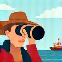 Tourist guide with binoculars and a ship icon